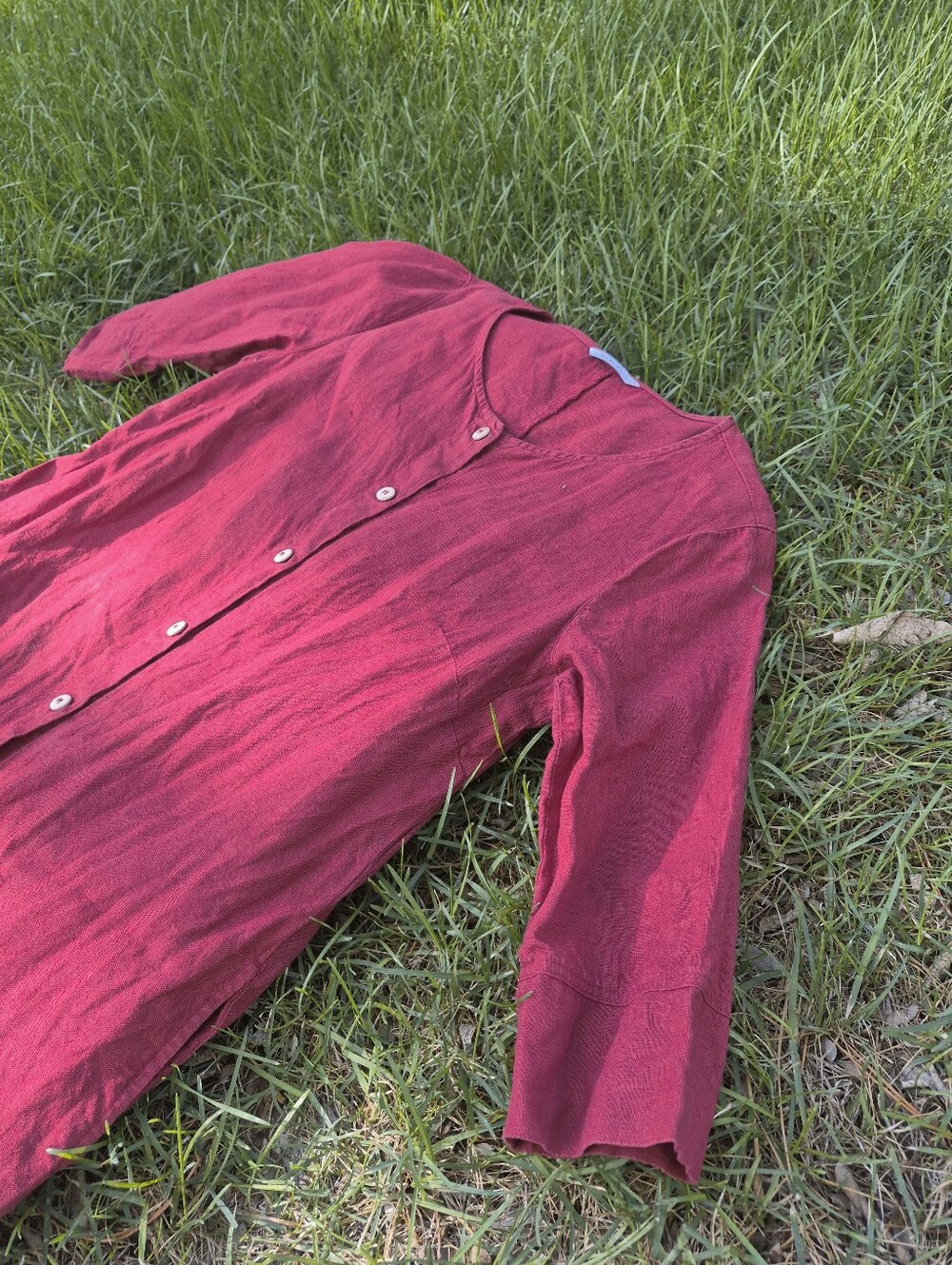 Linen Fox Red Linen Button Front Midi Dress, Size L - Picture 4 of 11
